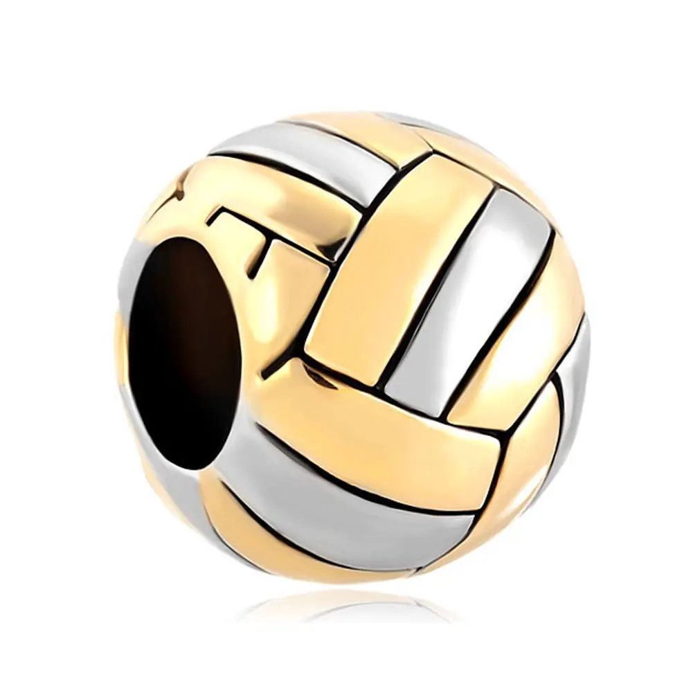 Two Tone Volleyball Charm Beads Fit European Bangle Bracelet Christmas
