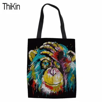 

THIKIN Reusable Grocery Women Tote Bag Eco Big Foldable Shopping Bags Baboon Animal Lion Tiger Canvas Cotton Ecobag Shopping Bag