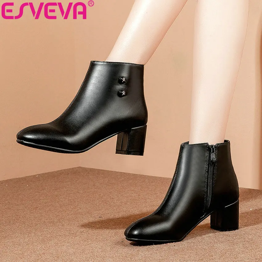 Cena ESVEVA 2019 kobieta buty w stylu zachodnim jesień buty kwadratowe wysokie obcasy kryształ buty z zaokrąglonym czubkiem kobiety kostki buty solidne buty 34 43