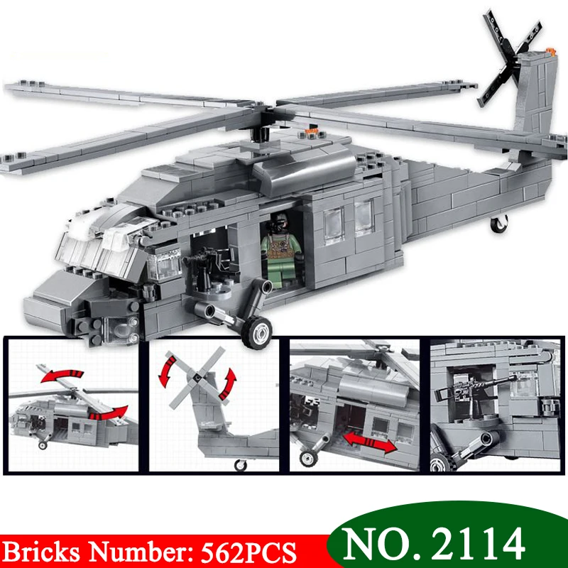 Decool 2114 черный Hawk commandus вертолет Sheng Yuan строительный блок Дети DIY Кирпичи игрушки