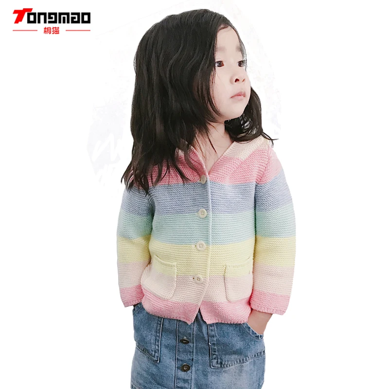

TONGMAO Autumn and Winter New Children's Clothing Stitching Color Striped Cardigan Coat Sweater Boys and Girls Small Ears Hooded
