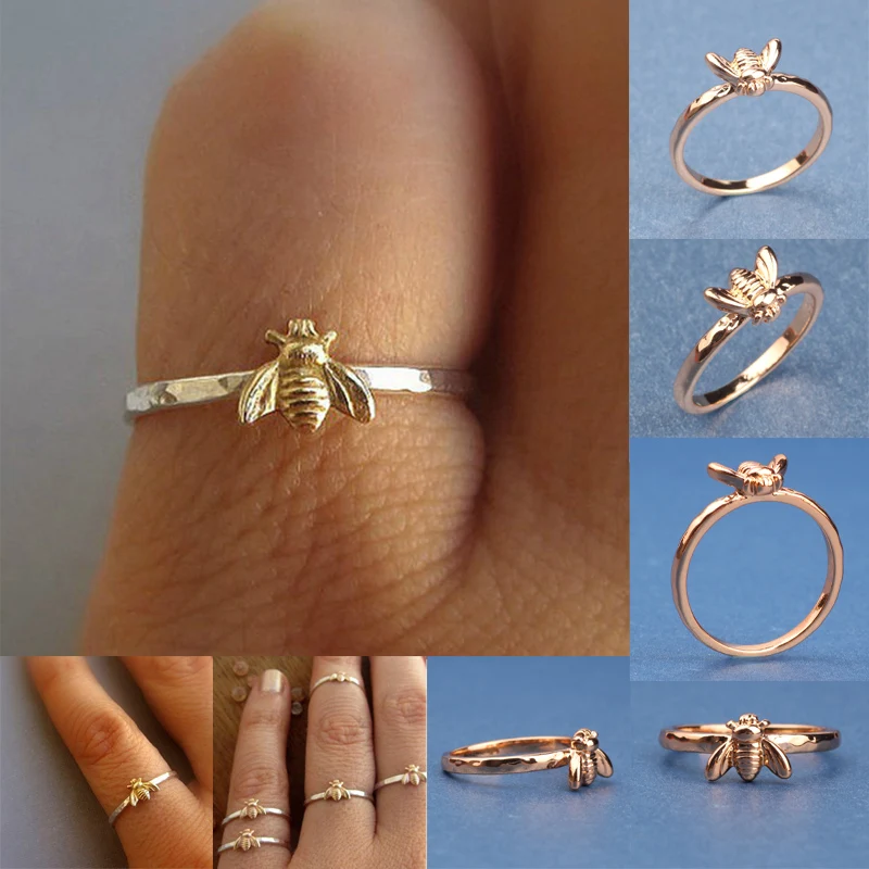 1Pcs-Simple-Tiny-Solid-Gold-Color-Copper-Bee-Finger-Rings-Gold-Hammered-Band-Stacking-Rings-Wedding