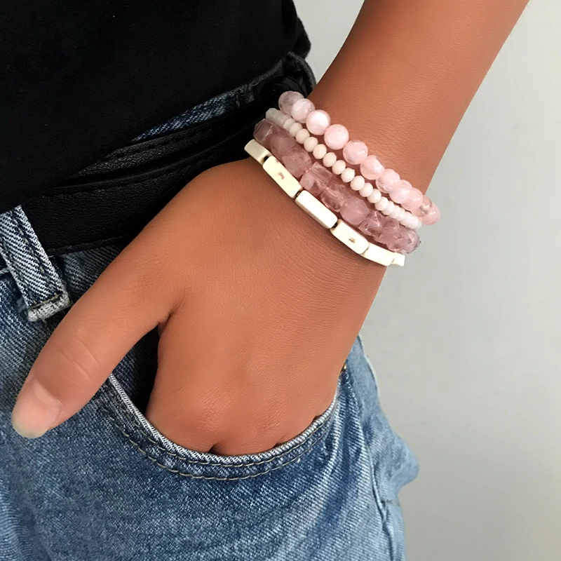 

Doreen Box New Fashion Handmade Bracelet Set Geometric Beads For Women Party Sweet Jewelry 18cm(7 1/8") long, 1 Set ( 4 PCs/Set)