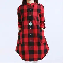 Women Tops Plus Size M~3XL Women Clothing Plaid Blouse Long Sleeve Women Blouses Cotton Linen Women Shirts Casual Vintage tops
