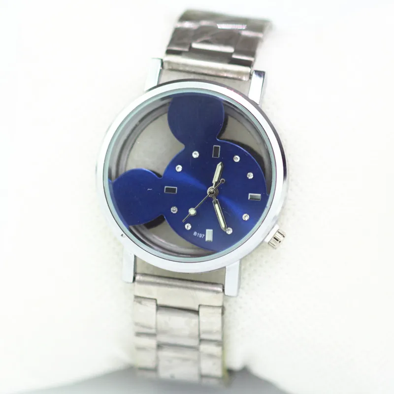 Montres femmes модные женские часы Микки с прозрачным полым циферблатом кварцевые повседневные наручные часы с ремешком-сеткой из нержавеющей стали горячий подарок - Цвет: blue 3
