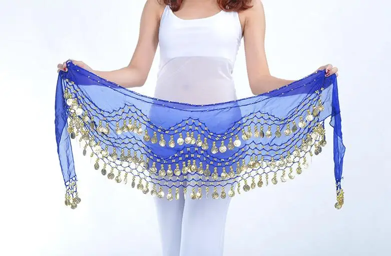 1pcs resell Egypt belly dance stage wear 128 golden/silver coins hip wraps scarf  waist belt 12 colors