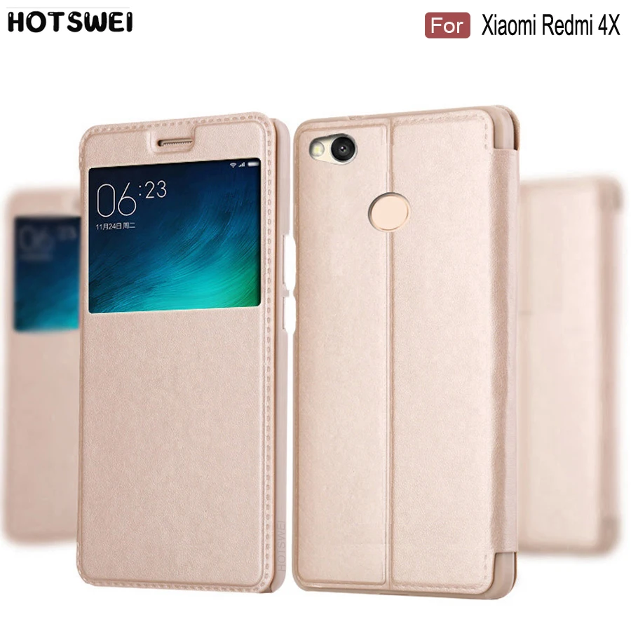 

HOTSWEI Case for Xiaomi Redmi 4X Global Version 32GB 16GB Case Fashion Window View Leather Flip Cover for Xiaomi Redmi 4X Cases