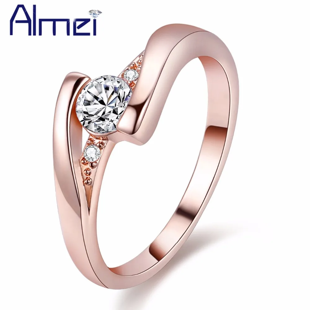 Almei 49% off Women's Ring Fashion Classic White Crystal Silver Color Commitment Rings Jewelry Wedding Engagement Girl Gift J045