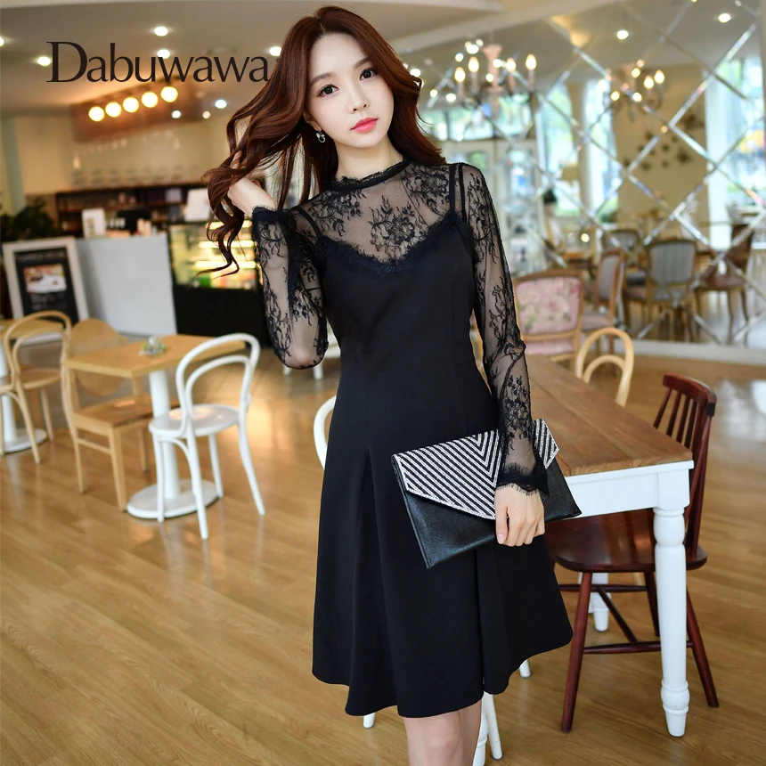 

Dabuwawa Elegant Hollow Out Lace Dress Women Girls Spring New Vintage Dress Two Pieces Short Dress Set D17CSA006