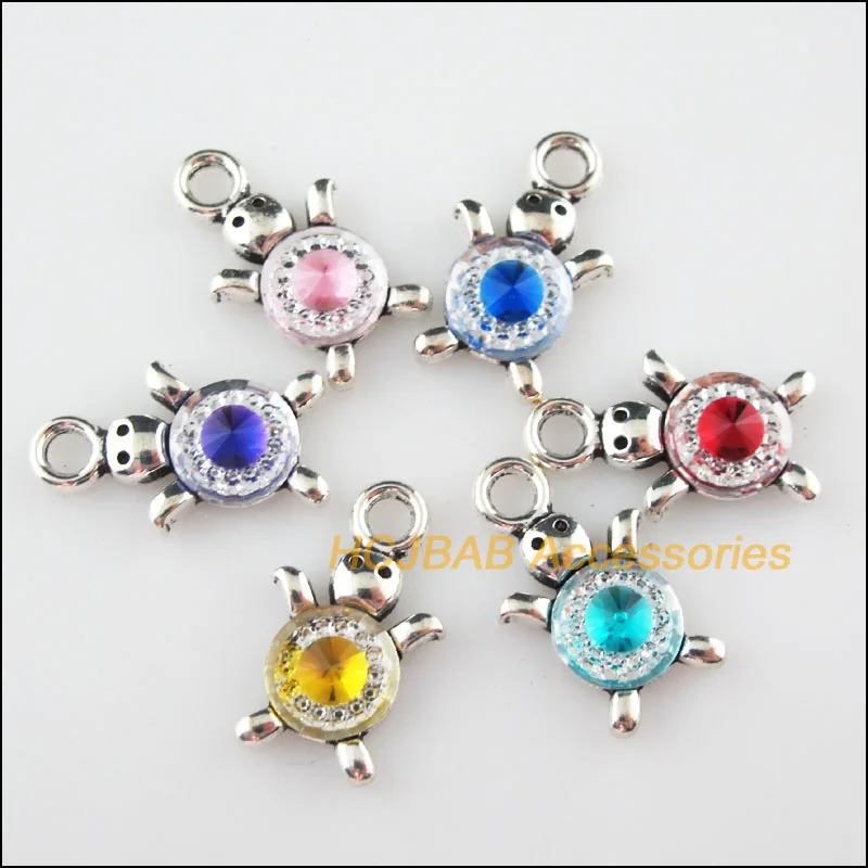

Fashion 12Pcs Tibetan Silver Tone Animal Tortoise Mixed Resin Charms Pendants 14x23mm