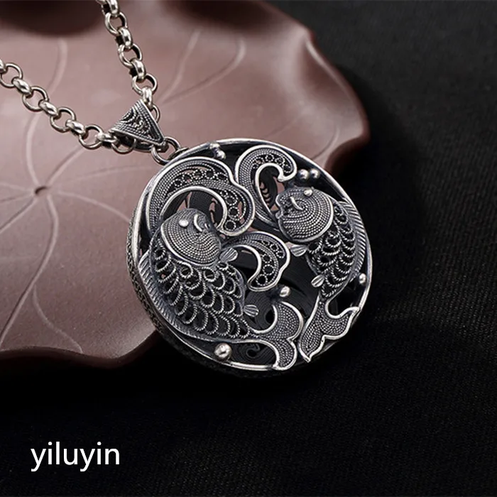 

KJJEAXCMY Fine jewelry, S990, lotus leaf leaf, hand picked silk, hollowed out sterling silver old lady pend