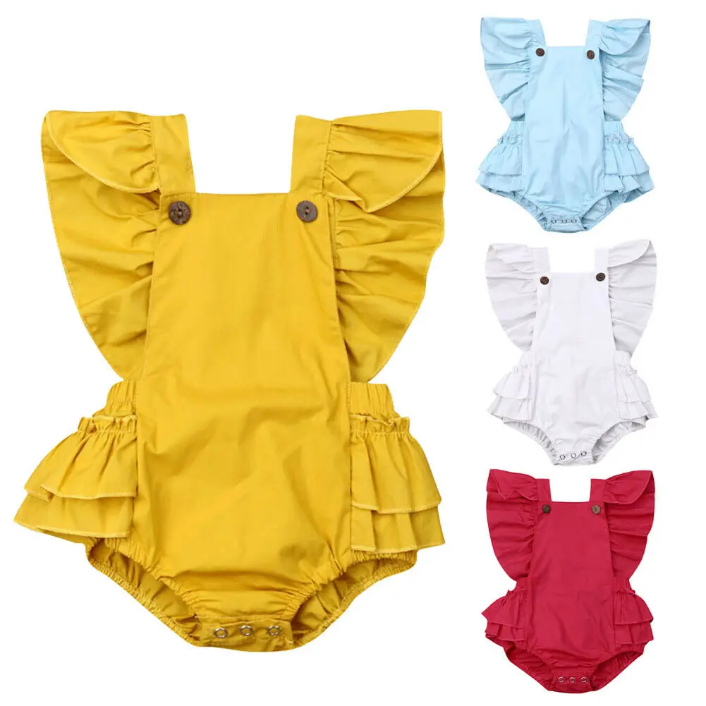 

Pudcoco 2019 Summer Toddler Newborn Baby Girl Cotton Ruffle Solid Bodysuit Jumpsuit Outfits Ruffle Sunsuit 3-24M Dropshipping