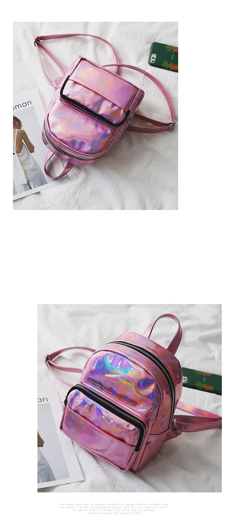 Голографический рюкзак блестящие ПУ корейские рюкзаки Голограмма лазерная розовый/Серебристые мешочки женские Мини mochila рюкзак bolsas feminina