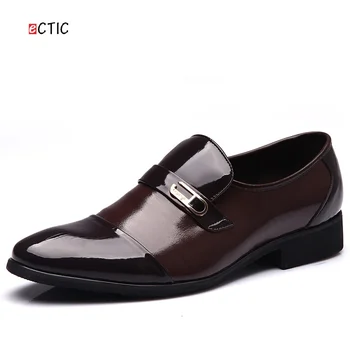 

Vintage Genuine Leather Men Business Shoes Derby Black Patent Leather Pointed Toe Dress Shoes Mens Wedding Burgundy Calcados