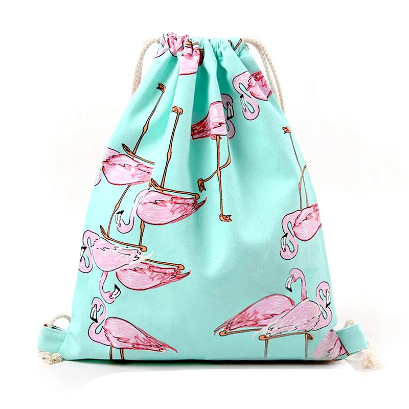 

VSEN Hot Bag for Girls School Shoes Flamingos Shoes Bags Cotton Travel Shoulders Backpack Drawstring Storage Bags (Blue bird)