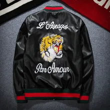 2016 Winter Neue Europäische Freizeit Pu-leder Flug Uniform Mantel Gestickte Tiger Jacke