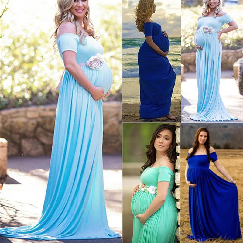 

Maternity Slash Neck Dress for Photo Shoot Maxi Gown Maternity Chiffon Dress For Pregnant Women Sexy Maternity Photography Props