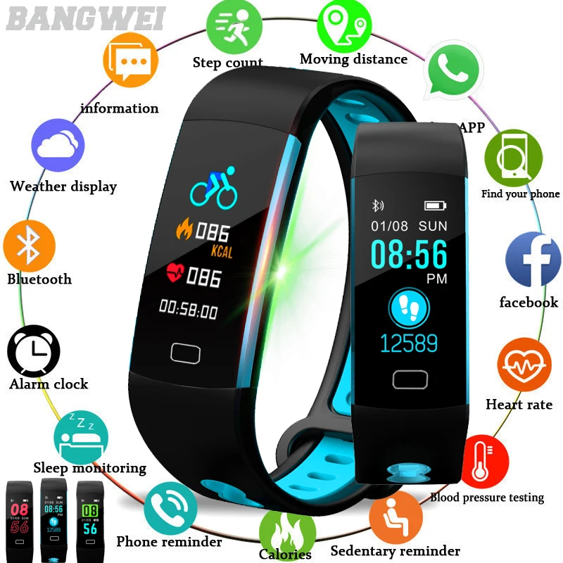 

BANGWEI 2018 New Men Bluetooth Smart Watch Women Heart Rate Blood Pressure Monitor Fitness Tracker Pedometer Sport Smart Watch