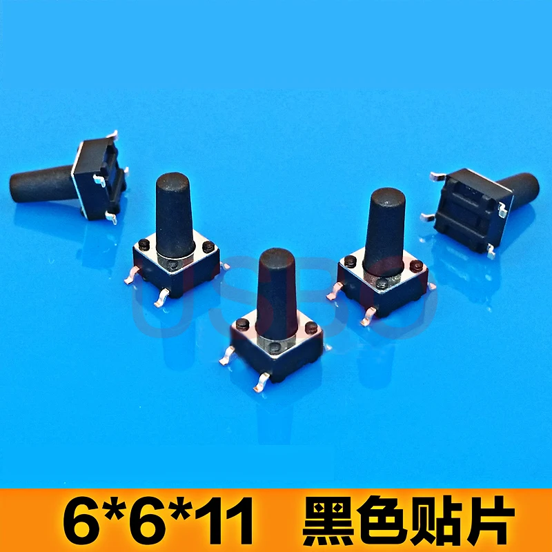 

SMT Thin Touch Switch With Button SMD Durable Black Tact switch 4 Pins 6*6*11mm