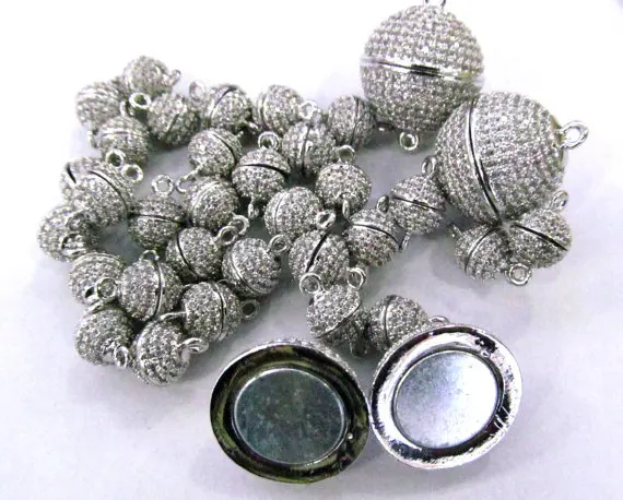 

12pcs 8-16mm Top Quality Micro Crystal Pave Diamond Clasps Magnetic Jewelry Clasp Round Ball rose gold antique silver Gunmetal C