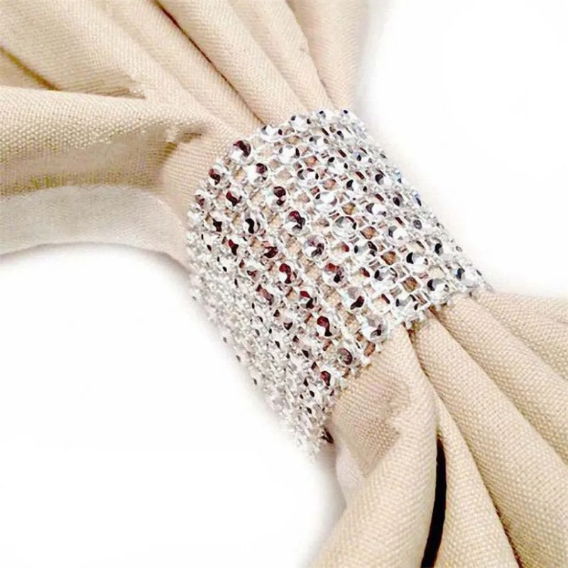 

10pcs Hollow 8 Row Net Diamond Napkin Ring Chairs Buckles Multicolor Wedding Event Decoration Handmade Party Supplies