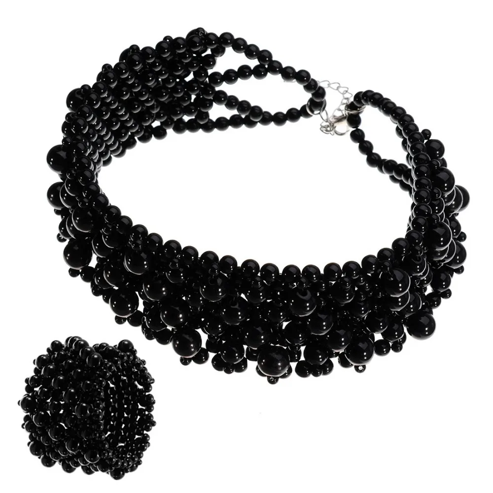 Jerollin Мода, ювелирная цепочка, 3 цвета, жемчужное Массивное колье, массивный браслет, ожерелье, набор, черный, белый