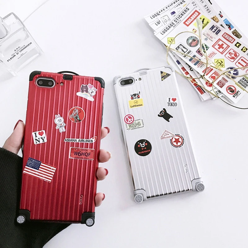 

For IPhone XS Case Funny Street Luggage Suitcase Cover for IPhone X 7 8 6 6s Plus Travel Bag Lovers Letters Stick Soft Edge Case