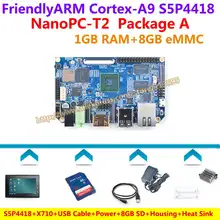 S5P4418 Quad Core Cortex-A9 NanoPC-T2 Demo Board+X710+USB Cable+Power+Heat sink+Case+8GB SD+Card Reader=NanoPC T2 Package A