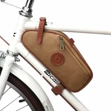 Tourbon Bike Frame Tube Bag Bicycle Saddle Pouch Seat Tail Carrier Brown Waxed Canvas Waterproof Cycling