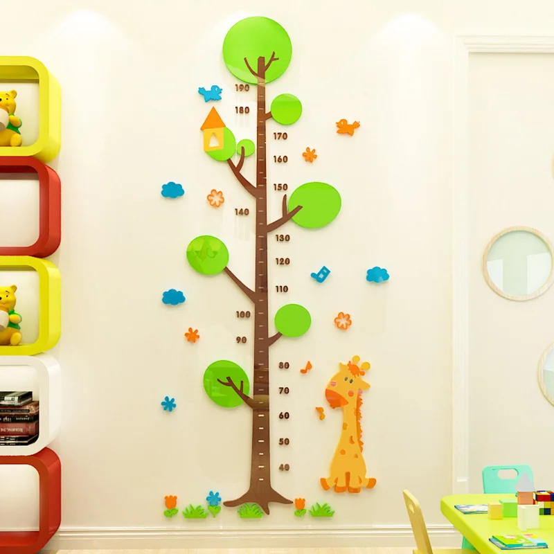 Дизайн дерево дети Ростомер наклейки на стену 3d акриловые стены высота измерительные наклейки