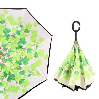 Складной обратный зонтик двойной слой перевернутый ветрозащитный дождь автомобиля зонты для женщин S1004 - Цвет: lvying