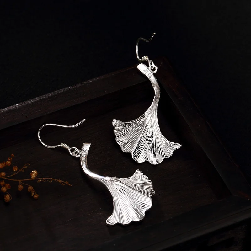 

2018 New Earings Fashion Jewelry S990 Fine Restoring Ancient Ways Do Old Ginkgo Biloba Personality Joker Earrings Wholesale