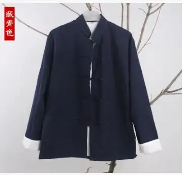 Традиционная китайская куртка хлопок Мужское пальто платье одежда пластина пряжка Тан - Цвет: Navy
