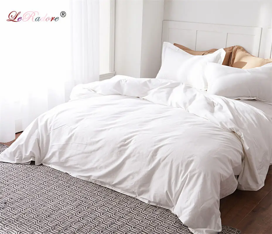 

LeRadoreBedding Set 100% Cotton Simple Color White Pink Purple BedSheet Duvet Quilt Cover Pillowcase Soft Pure Cotton Queen Size