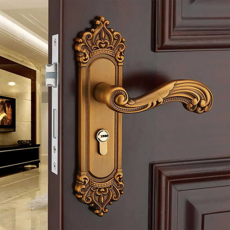 

2018 New Arrival Rushed Padlock European Retro Indoor Door Lock Zinc Alloy Bedroom Handle Solid Wood Bearing Silent Mechanical