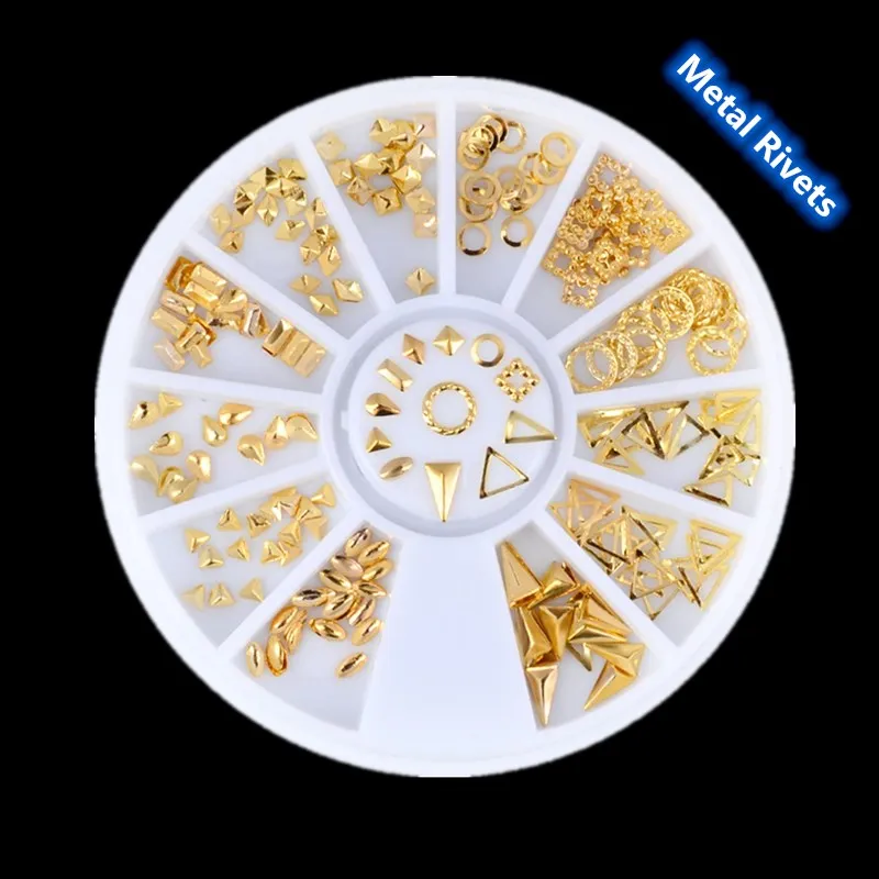 Gold Gemischt 3D DIY Schmuck Hohl Design Studs Metall Nieten Nail art Dekoration Werkzeuge