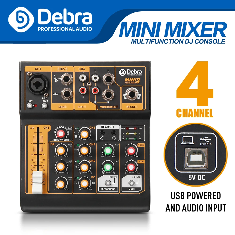 Портативный аудиомиксер Debra Audio 4 канальный миксер музыкальная консоль для