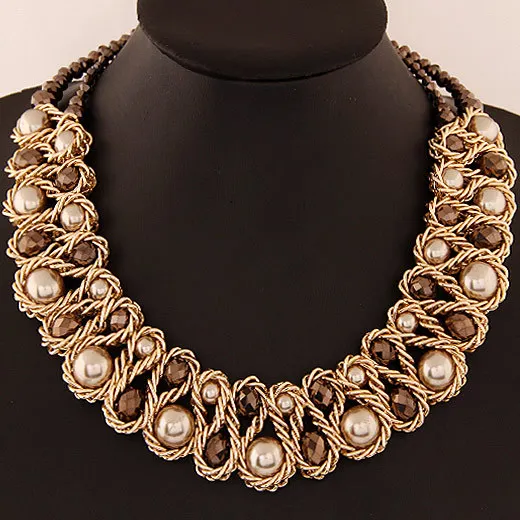 Модный женский нагрудник, ожерелье с большим искусственным жемчугом, Колье чокер с кристаллами, ожерелье для женщин, преувеличенное ожерелье, ювелирные изделия - Окраска металла: brown
