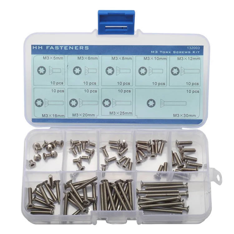

90-pcs M3 Torx Flat Head Machine Screws Assortment Kit Stainless Steel Thread Dia.3 mm