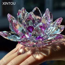 XINTOU Crystal Glass Lotus Flower Figurines Feng Shui miniature collectible Arts & Crafts For Home Living Room Decoration