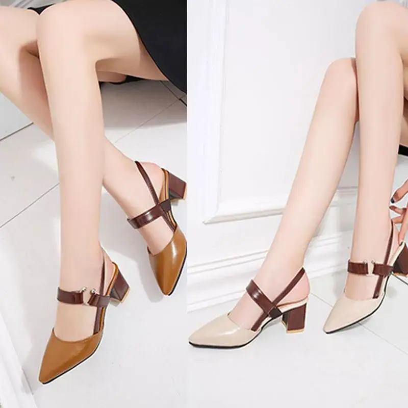 

Spring Hollow Coarse Sandals High-heeled Shallow Mouth Pointed Pumps Shoes Women Female Sexy High Heels Large Size