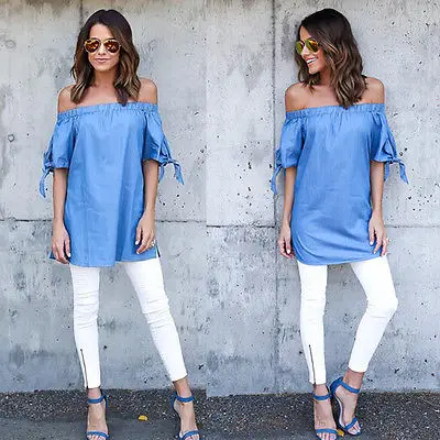 

2016 Fashion Women Lady Sexy Off Shoulder Casual Cotton Top Slim T-Shirt