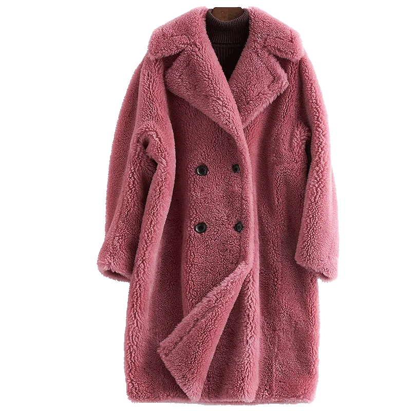 

Korean Vintage Real Fur Coat Autumn Winter Jacket Women Clothes 2019 Pink Long 100% Wool Coat Manteau Femme Hiver ZT1395
