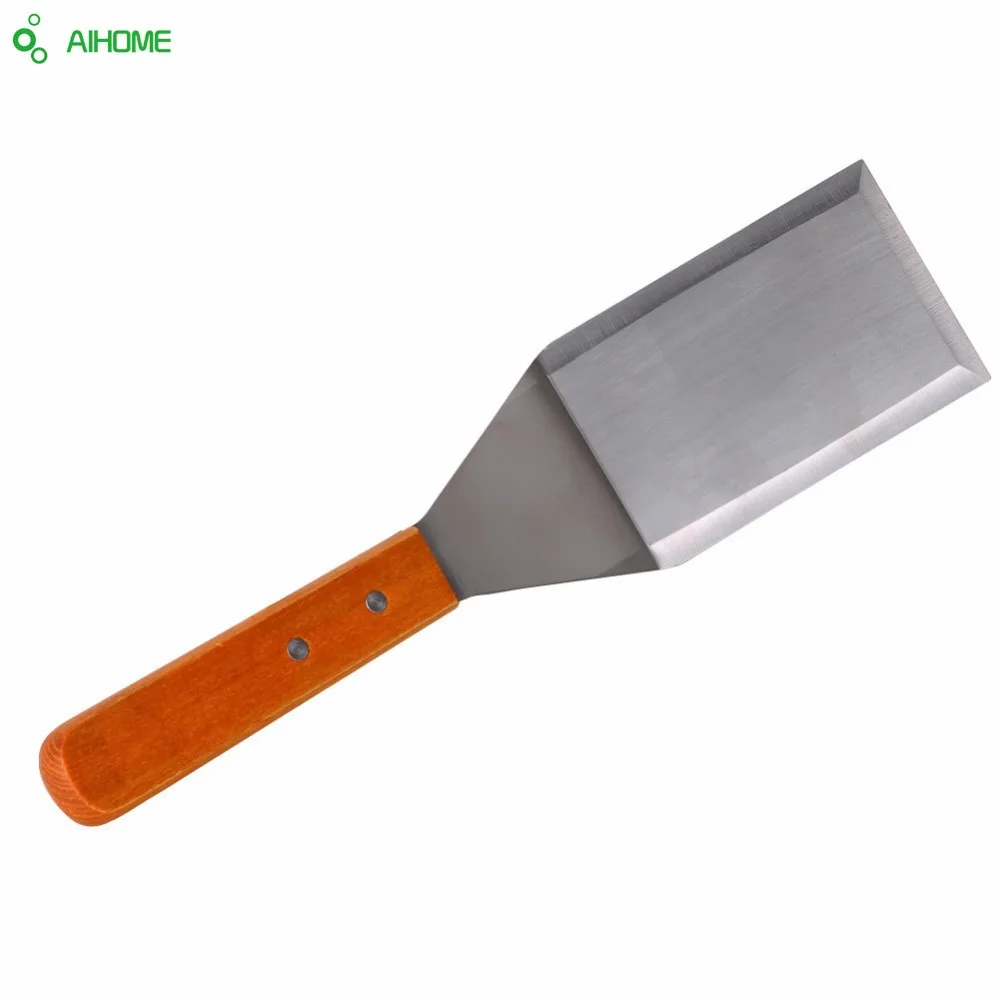  Stainless Steel Spatula Scraper Pancake Turner Scoop with Wooden Handle Kitchen Cooking Tool for Ch