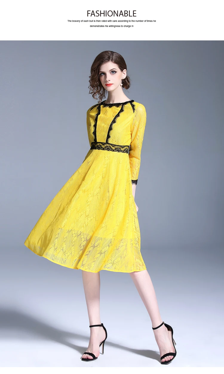 Элегантное кружевное платье с круглым вырезом, рукав три четверти, желтое кружевное обтягивающее платье, пэчворк, женское вечернее платье vestidos