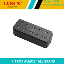 LVSUN 10in1 60W 12A 10 Port Universal Desktop AC USB Charger Adapter 5V 2.4A For Iphone 7 Samsung galaxy Note 3 4 xiaomi lg g5