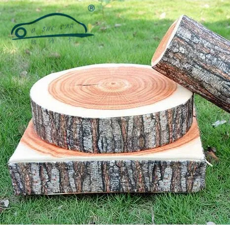 1Pc New Stump Shaped Decorative Pillows Cute Round Woods Grain Soft Plush Chair Seat Cushion Pillow Home Car Decor