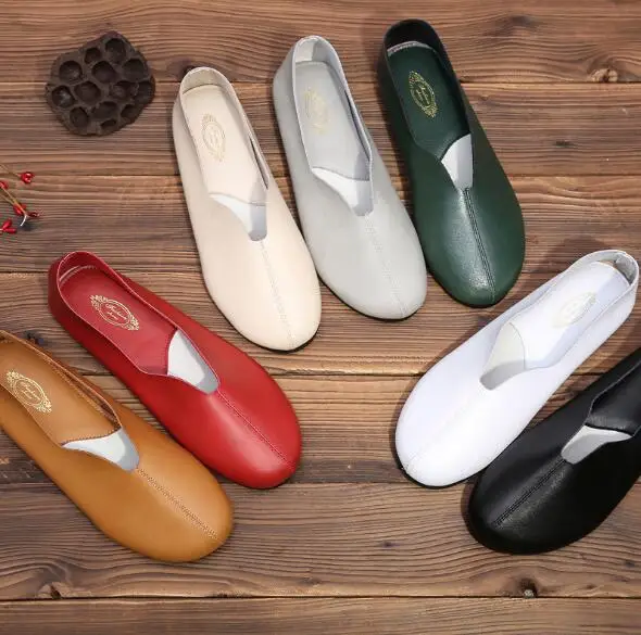 Женская обувь ручной работы из натуральной кожи оригинальные модные тонкие туфли в стиле ретро Нескользящие туфли на плоской подошве с круглым носком mm416