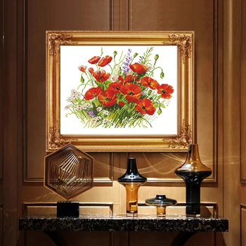 

Blooming flowers Cross Stitch Kits Easy Printed pattern canvas Flower Embroidery Needlework set Grass Cross-stitch Home Decor