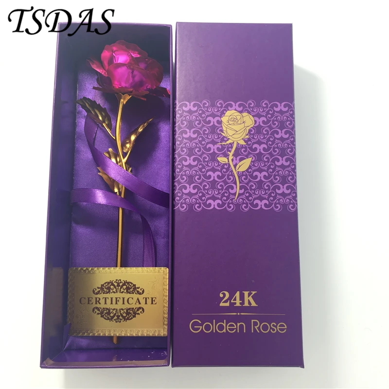 

Originality Gift 25*8cm Gold Foil Rose, Pink 24K Gold FLOWER Girlfriend Birthday Gift Packing With Box